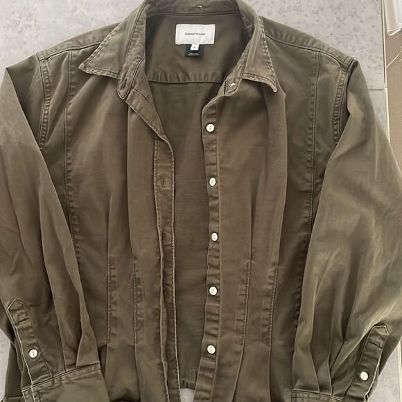 Current/Elliott women’s button up top / light jacket olive green‎ raw edge 2/M - Picture 9 of 15